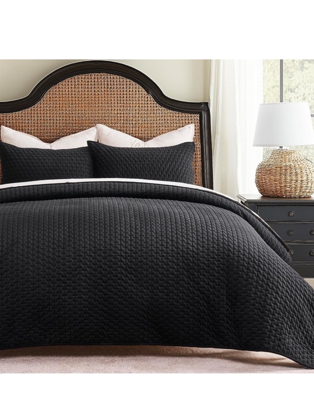 🆕 PB Style Black Velvet Coverlet Sateen KING Bedding Set Diamond Stitch NEW GOTH